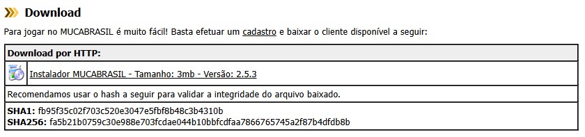 Página de download do MUCABRASIL