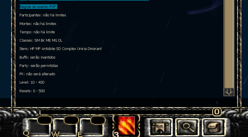 Regras atuais do Evento PvP