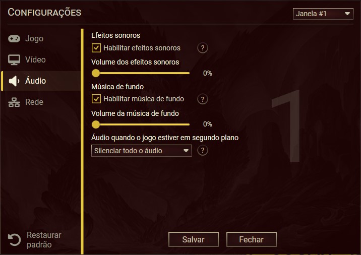 Configurações de áudio no Launcher