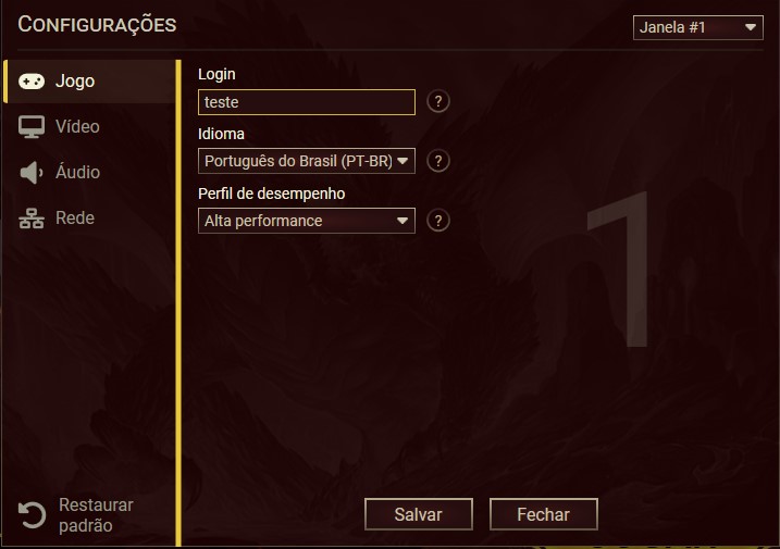 Configurações de jogo no Launcher