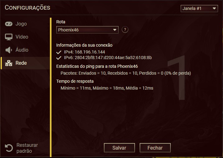 Configurações de rede no Launcher