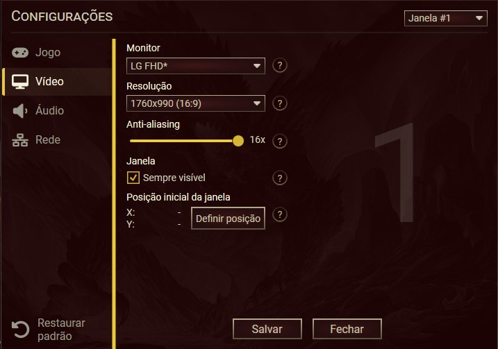 Configurações de vídeo no Launcher