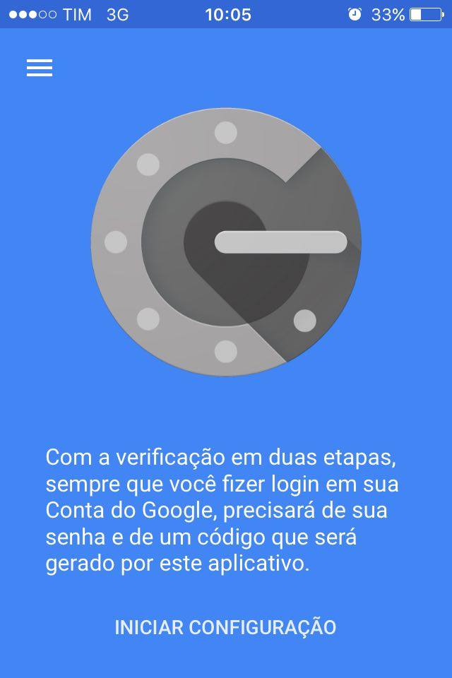 Configuração inicial do Google Authenticator no iOS