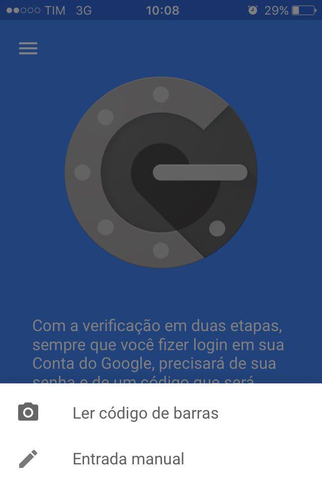 Opções para adicionar uma conta no iOS