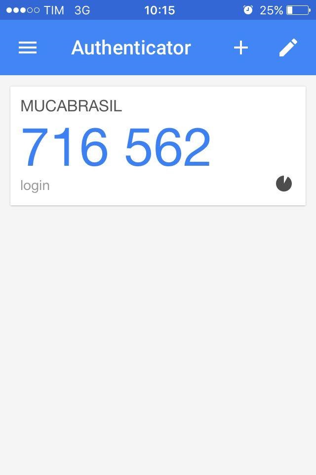 Token exibido no Google Authenticator no iOS