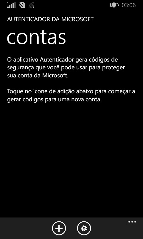 Tela inicial do Microsoft Authenticator