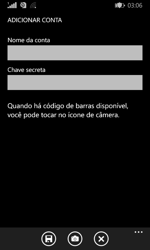 Tela para adicionar uma conta no Microsoft Authenticator
