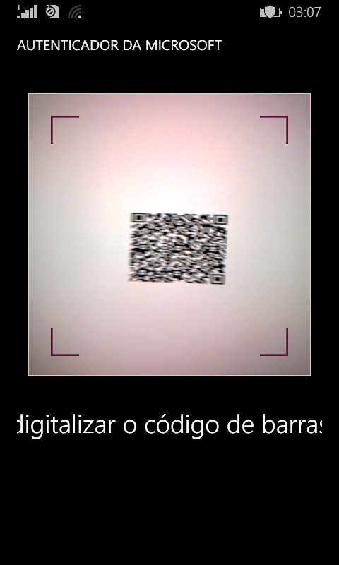 Leitura do código QR no Microsoft Authenticator