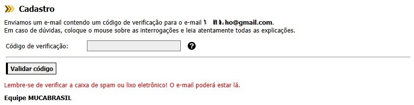 Confirmação do código enviado por e-mail