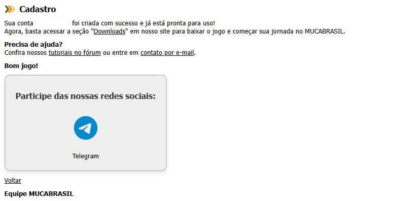 Conta criada com sucesso